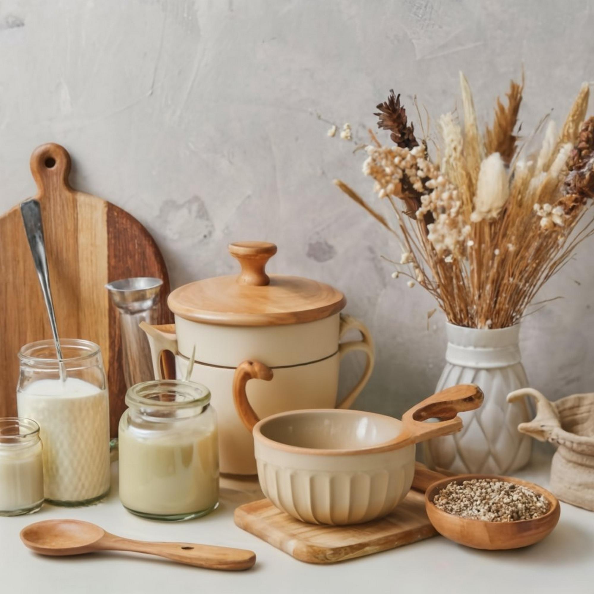 Small-batch kitchen workspace with jars and tools